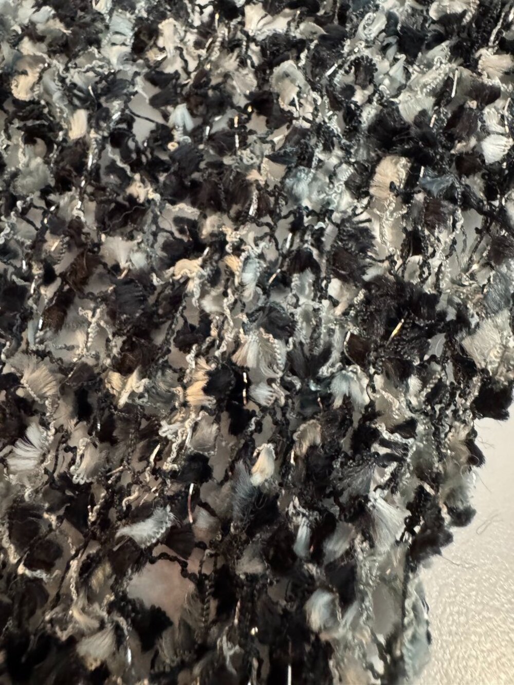 Black / White / Silver Metallic Loose Knit Scarf, purse tie, belt sash
